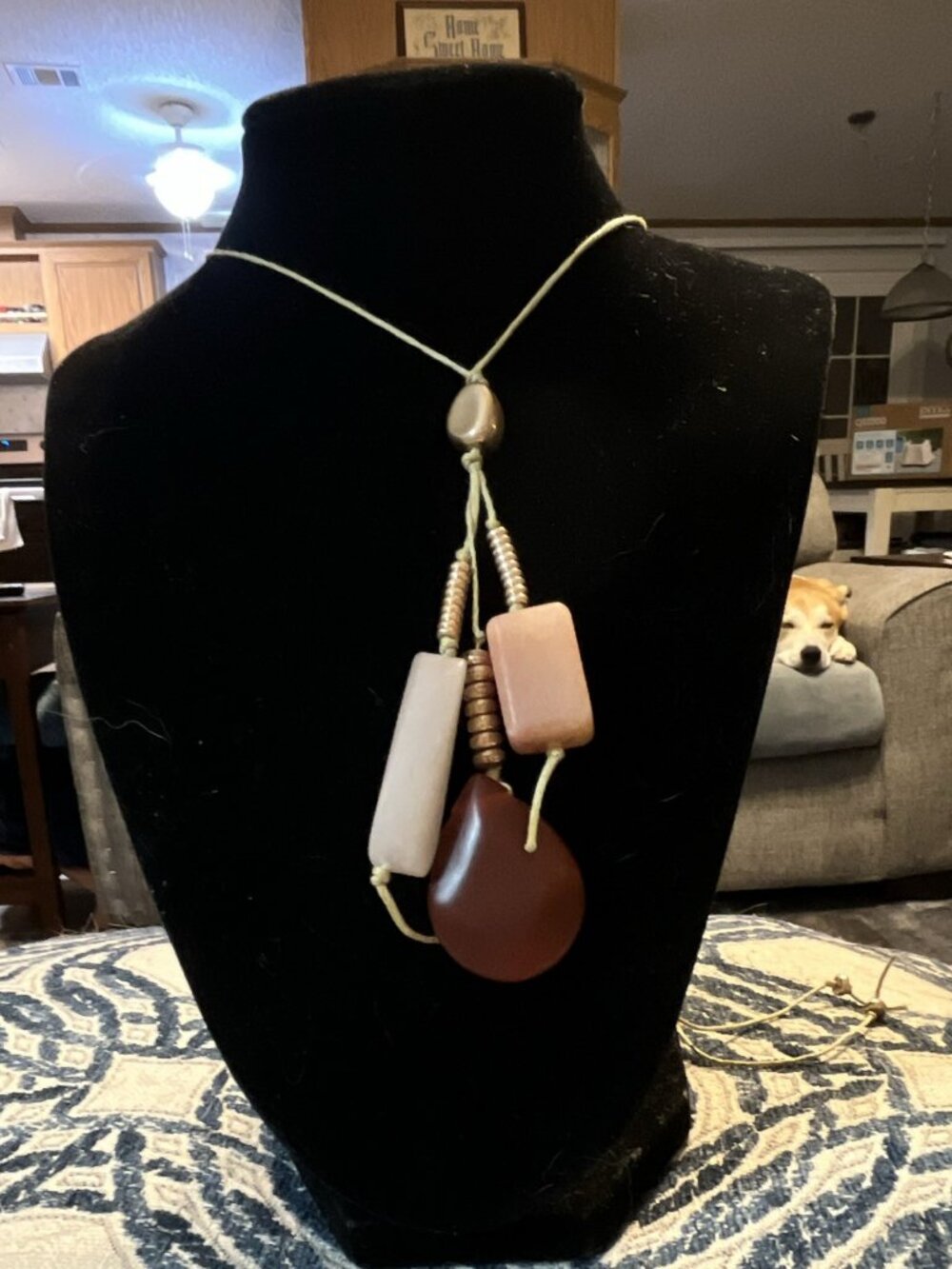 Sunstone/Peach Quartz Cluster Pendant adjustable cord necklace UT